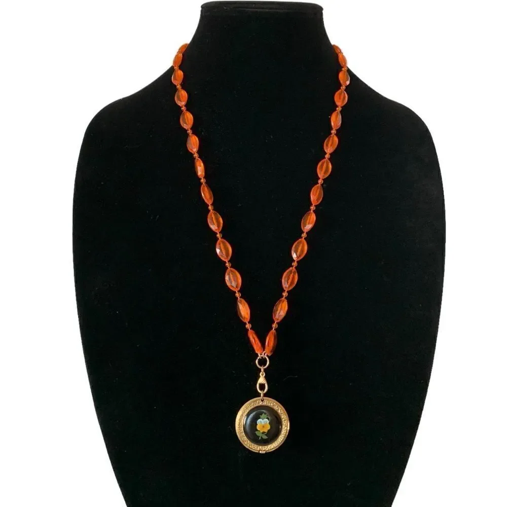 Vintage Blue Jewel Pendant Watch Necklace